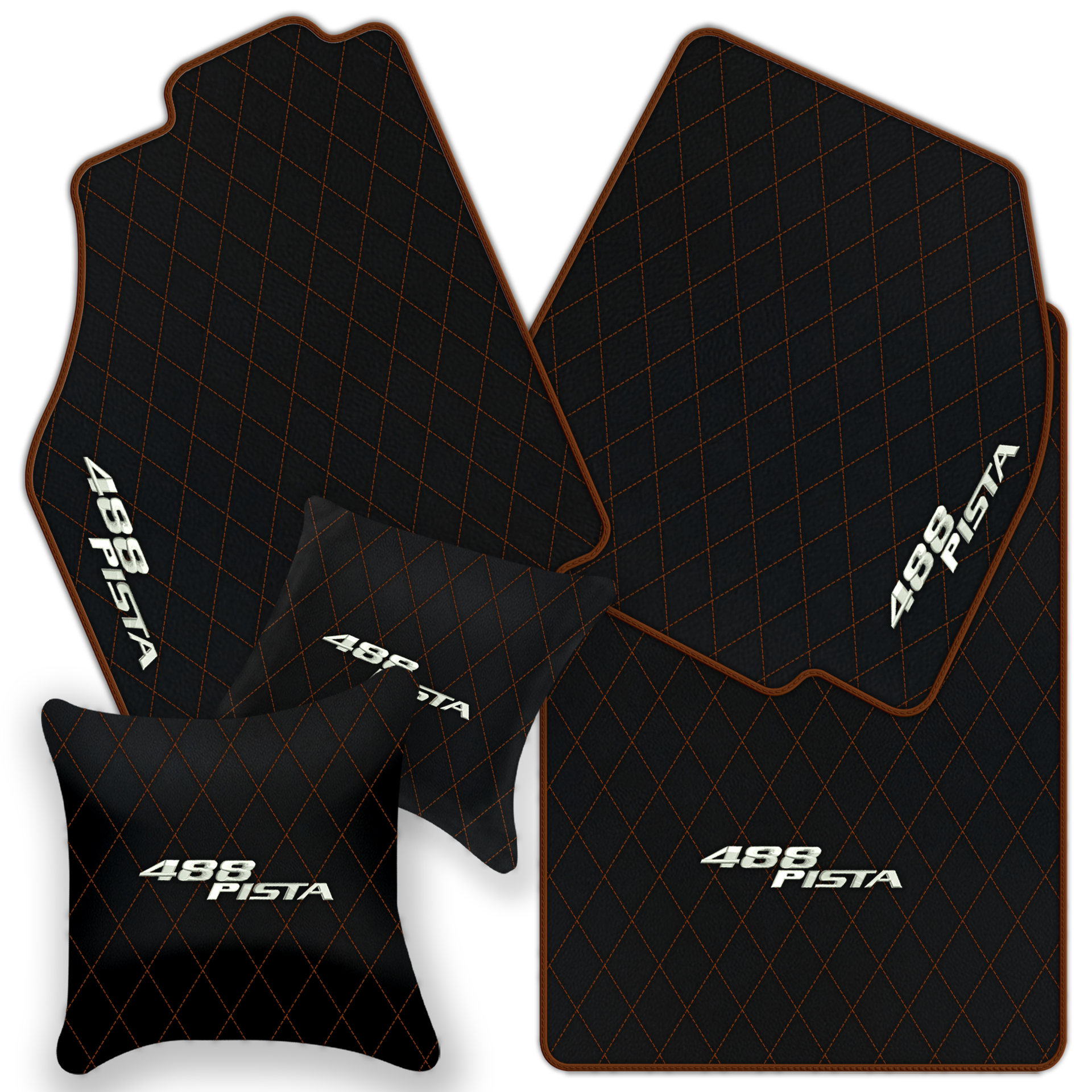Luxury Black Leather Floor Mats for Ferrari 488 GTB (2016-2022)