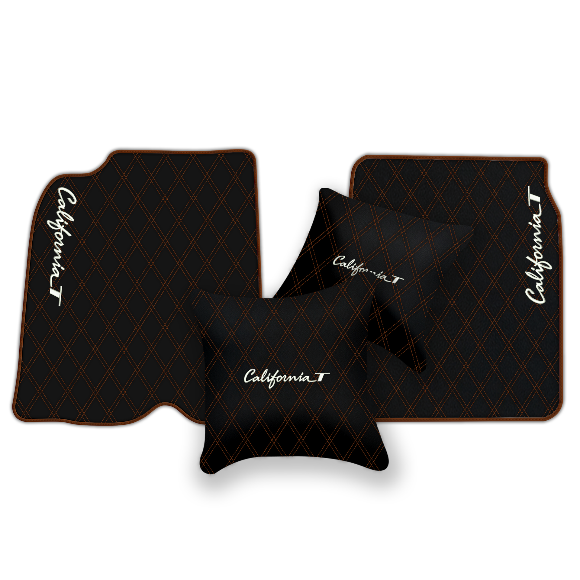 Black Leather Floor Mats for Ferrari California T (2015-2018) with Double Diamond Pattern | Full Set Option - AutoWin