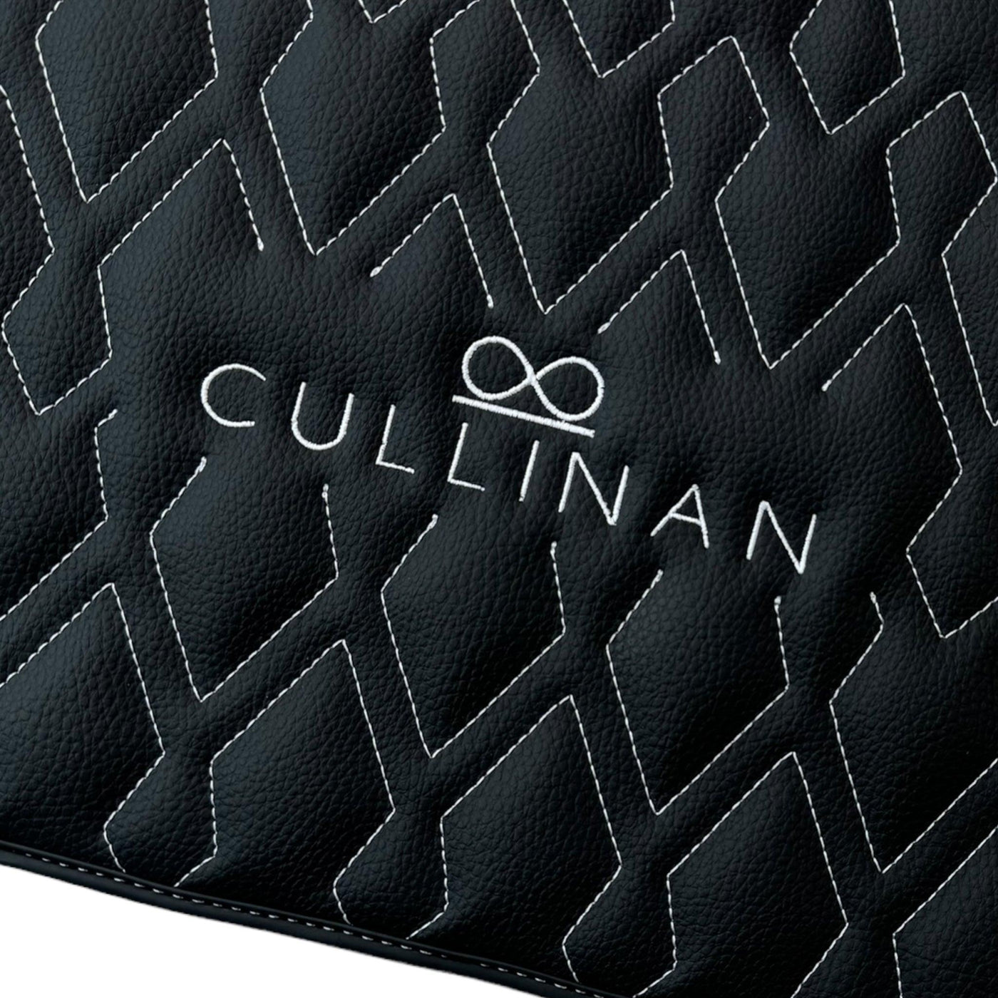 Black Leather Floor Mats for Rolls Royce Cullinan (2018-2023) with White Stitching - AutoWin