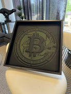 Black Leather Bitcoin Inspired Wall Art: Embroidered Green Stitch Luxury Decor - AutoWin