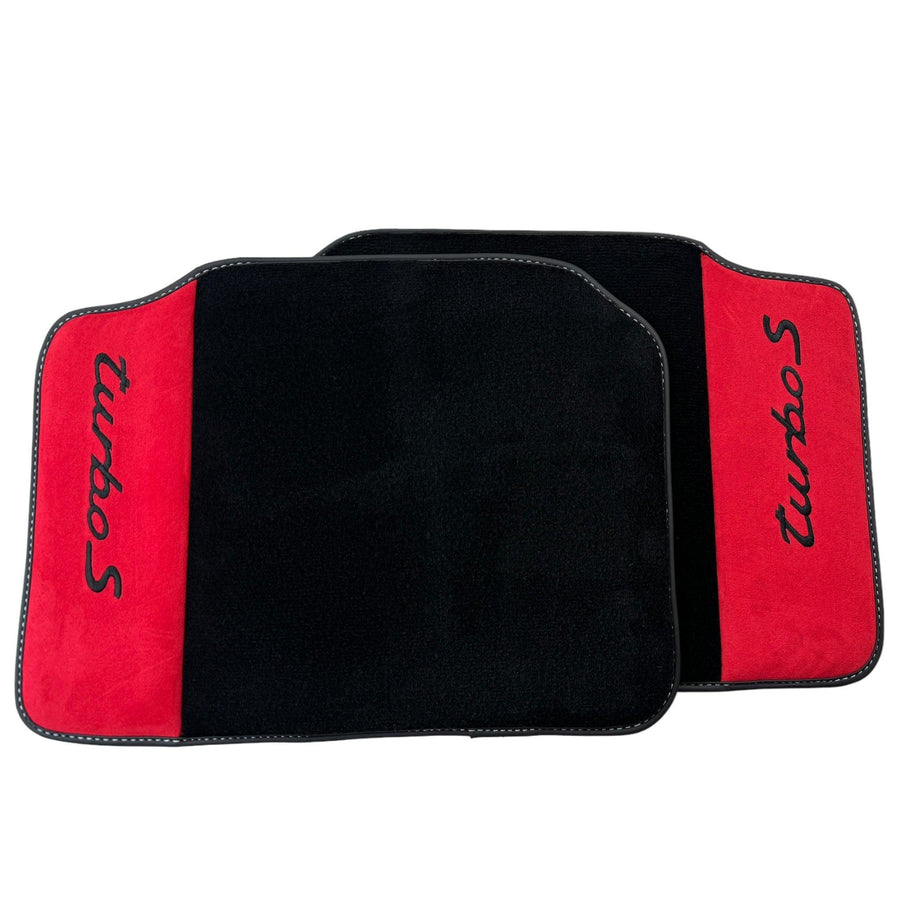Black Floor Mats for Porsche 991 (2012-2019) with Red Alcantara Leather - AutoWin