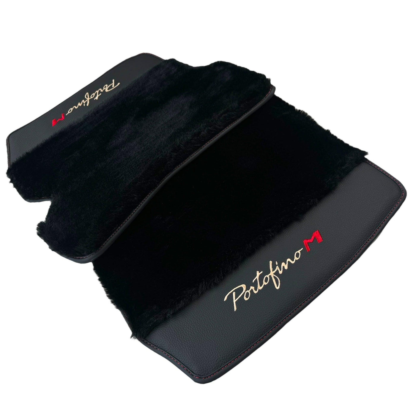 Black Sheepskin Floor Mats for Ferrari Portofino M (2018-2023) with Leather - AutoWin