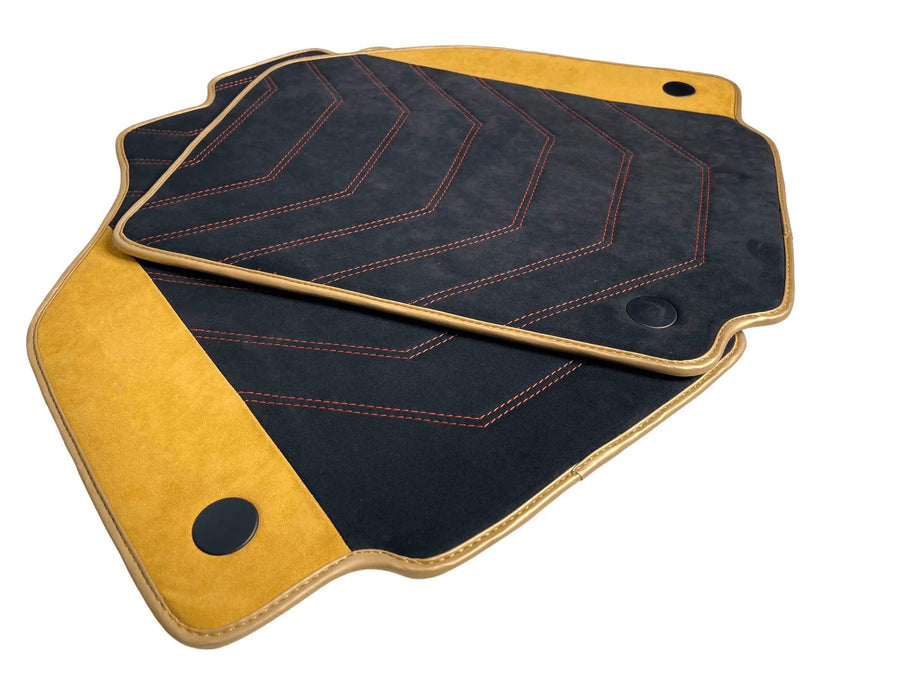Customizable Black Floor Mats for Ferrari 458 GT2 (2012-2015) with Tan Alcantara Leather - AutoWin