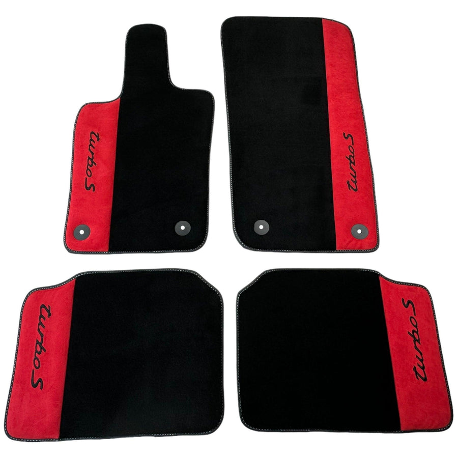 Black Floor Mats for Porsche Macan (2014-2023) with Red Alcantara Leather - AutoWin