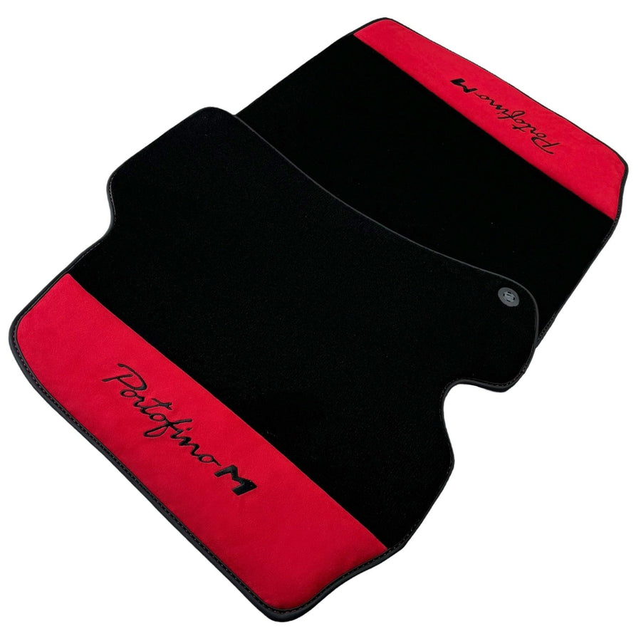 Black Floor Mats for Ferrari Portofino M (2018-2023) with Red Alcantara Leather - AutoWin