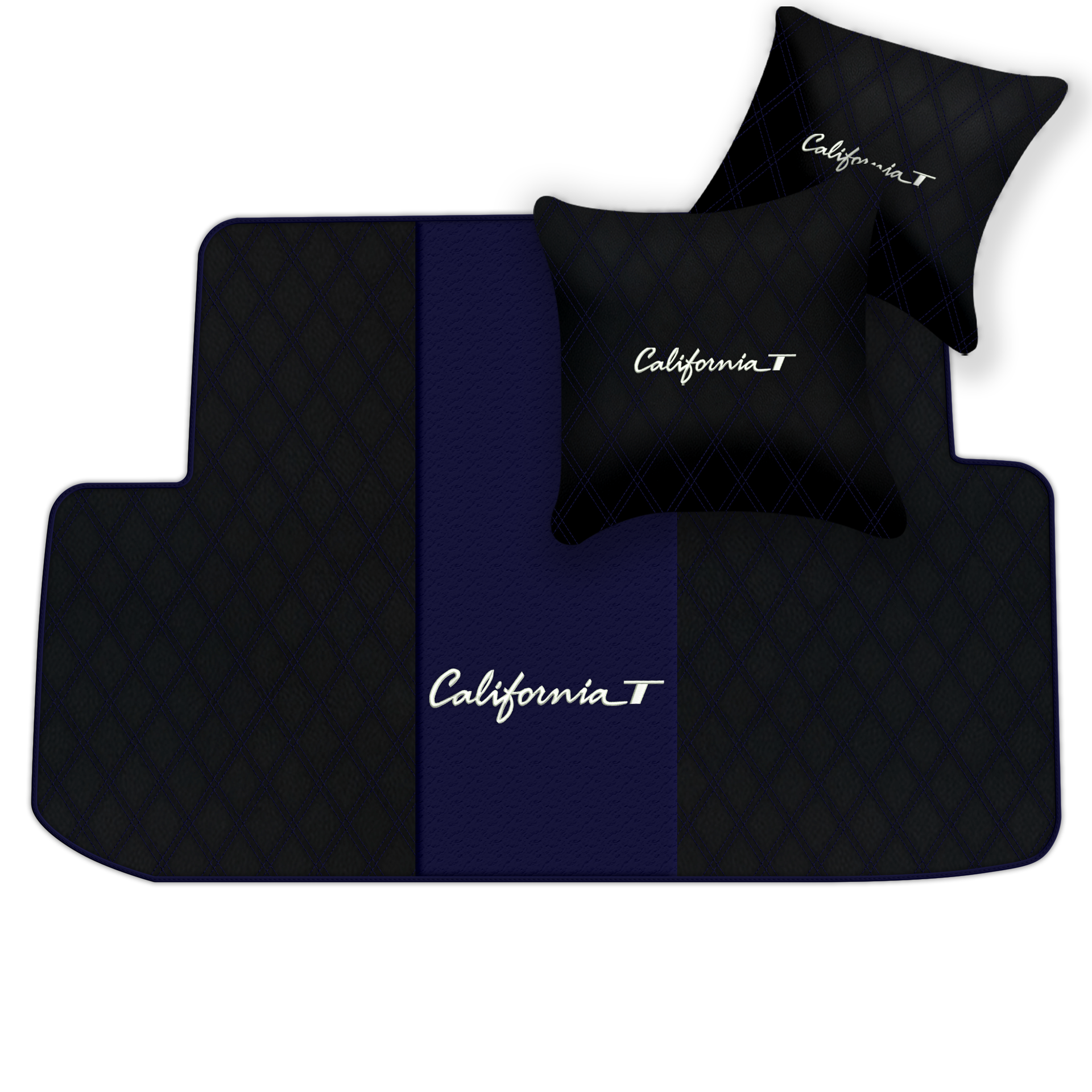 Black Leather Floor Mats for Ferrari California T (2015-2018) with Double Diamond Pattern | Full Set Option - AutoWin