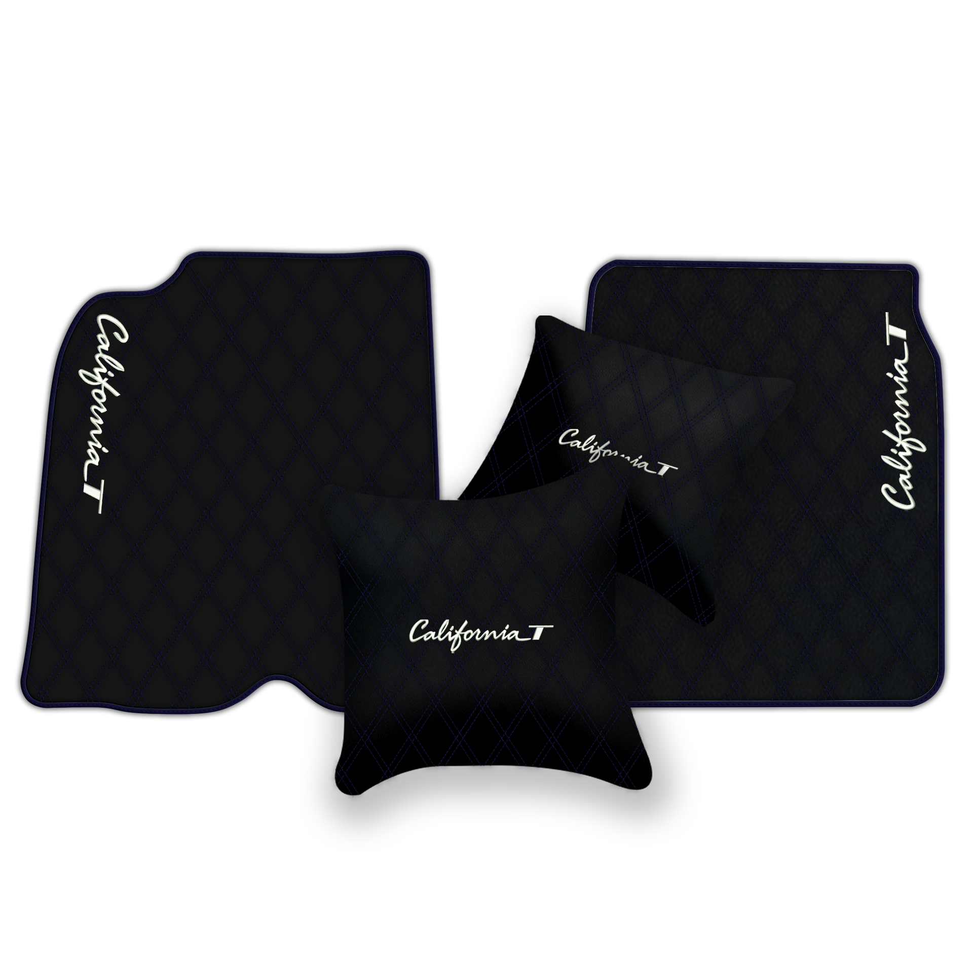 Black Leather Floor Mats for Ferrari California T (2015-2018) with Double Diamond Pattern | Full Set Option - AutoWin