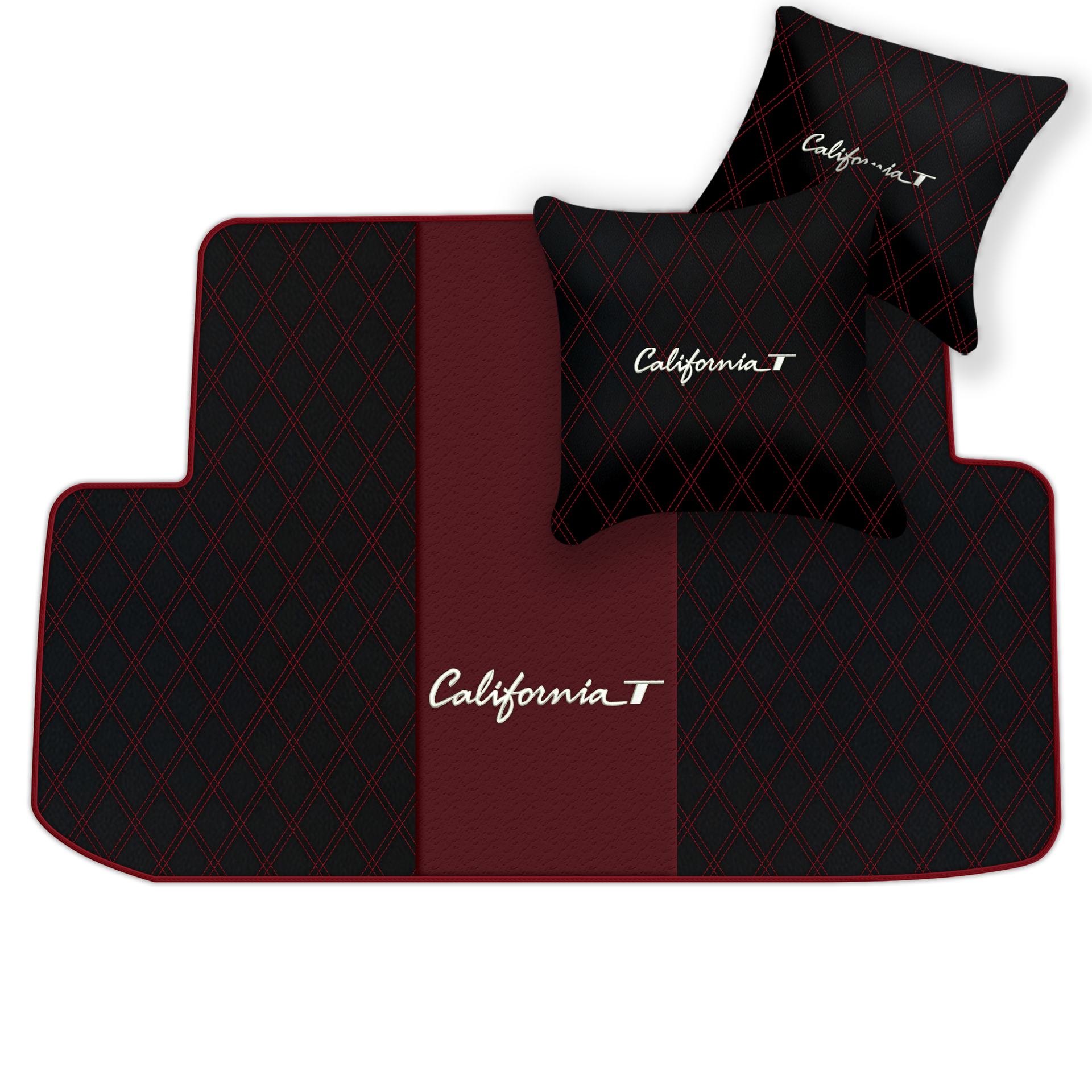 Black Leather Floor Mats for Ferrari California T (2015-2018) with Double Diamond Pattern | Full Set Option - AutoWin