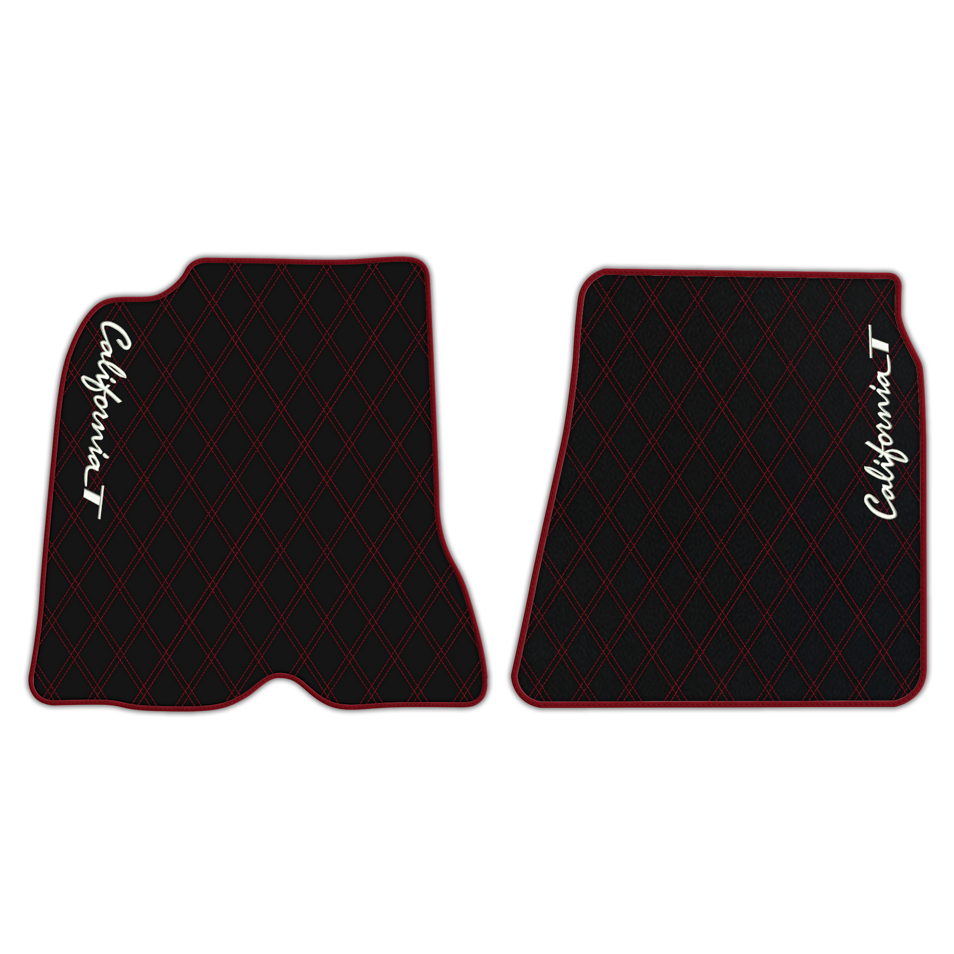 Black Leather Floor Mats for Ferrari California T (2015-2018) with Double Diamond Pattern | Full Set Option - AutoWin
