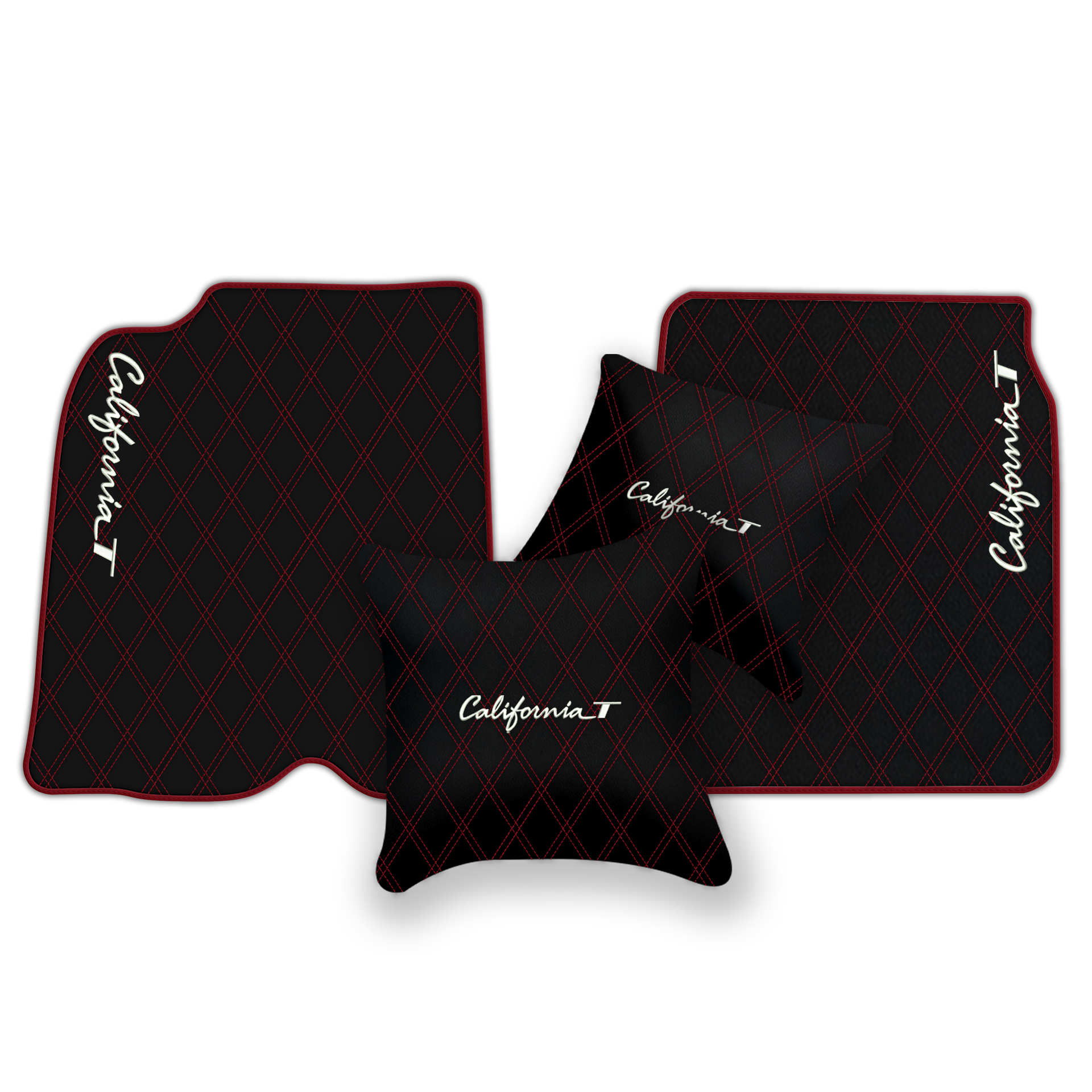 Black Leather Floor Mats for Ferrari California T (2015-2018) with Double Diamond Pattern | Full Set Option - AutoWin