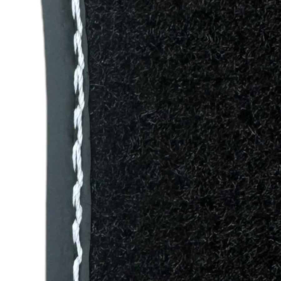 Black Leather Floor Mats for Rolls Royce Cullinan (2018-2023) with White Stitching - AutoWin
