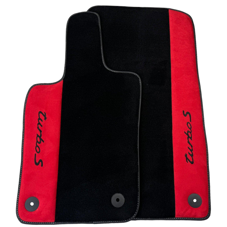 Black Floor Mats for Porsche 992 (2019-2024) with Red Alcantara Leather - AutoWin