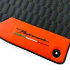 Black Floor Mats for Lamborghini Urus with Orange Leather - AutoWin