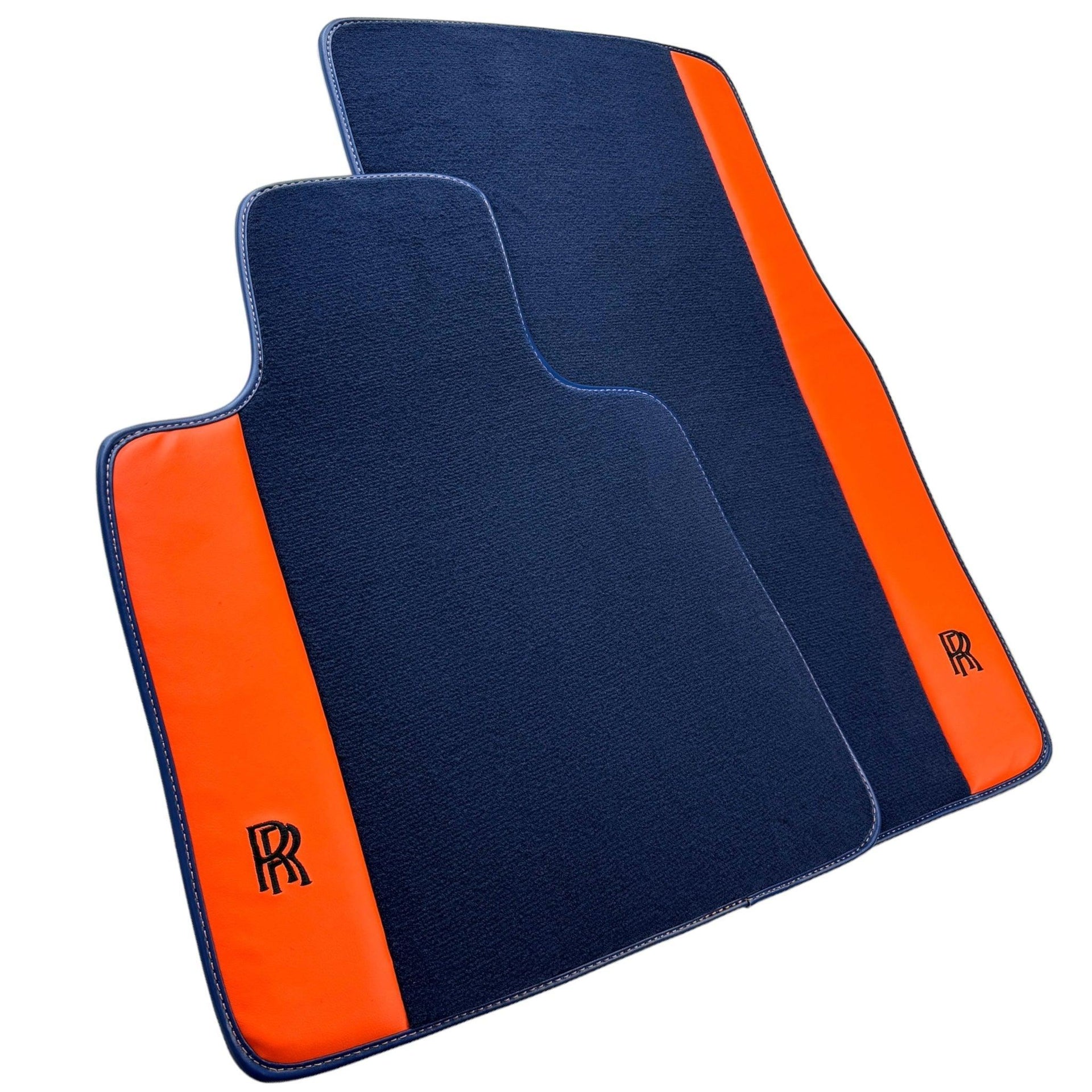 Dark Blue Floor Mats for Rolls Royce Cullinan with Orange Leather - AutoWin