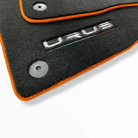 Floor Mats For Lamborghini Urus Black Tailored With Orange Rounds Carpets - AutoWin