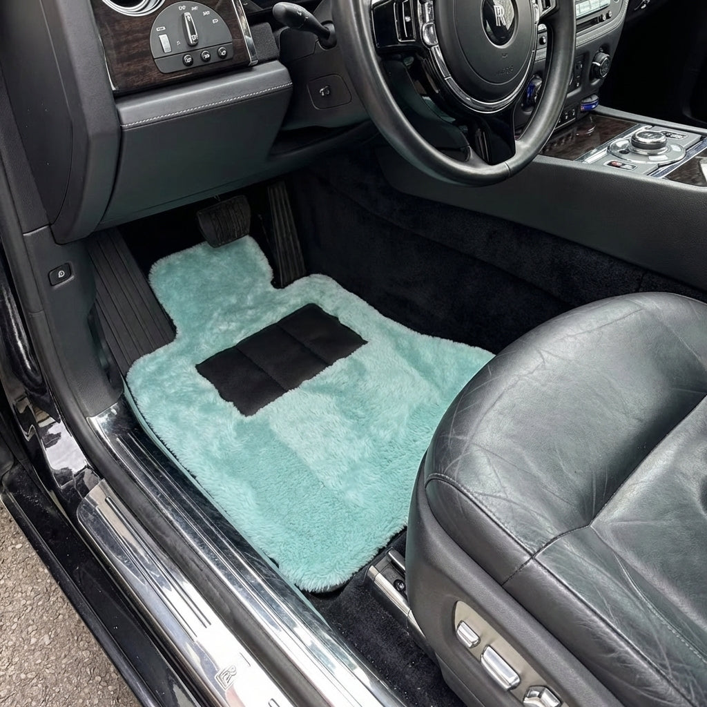 Tiff Blue Sheepskin Floor Mats For Rolls Royce Ghost Series II (2021-2024) ER56 Design Brand