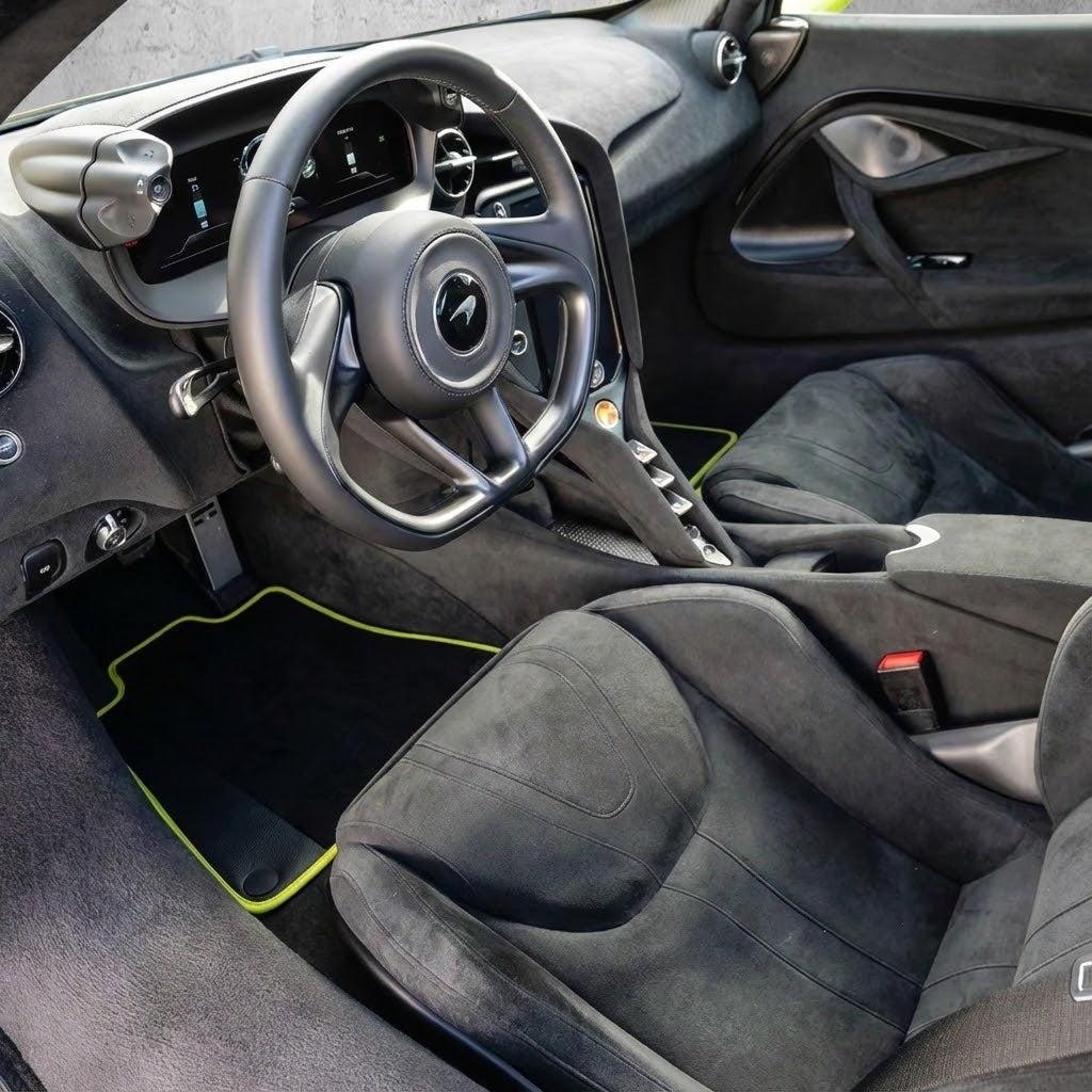Black Floor Mats for McLaren 750S (2023-2025) with Green Leather - AutoWin