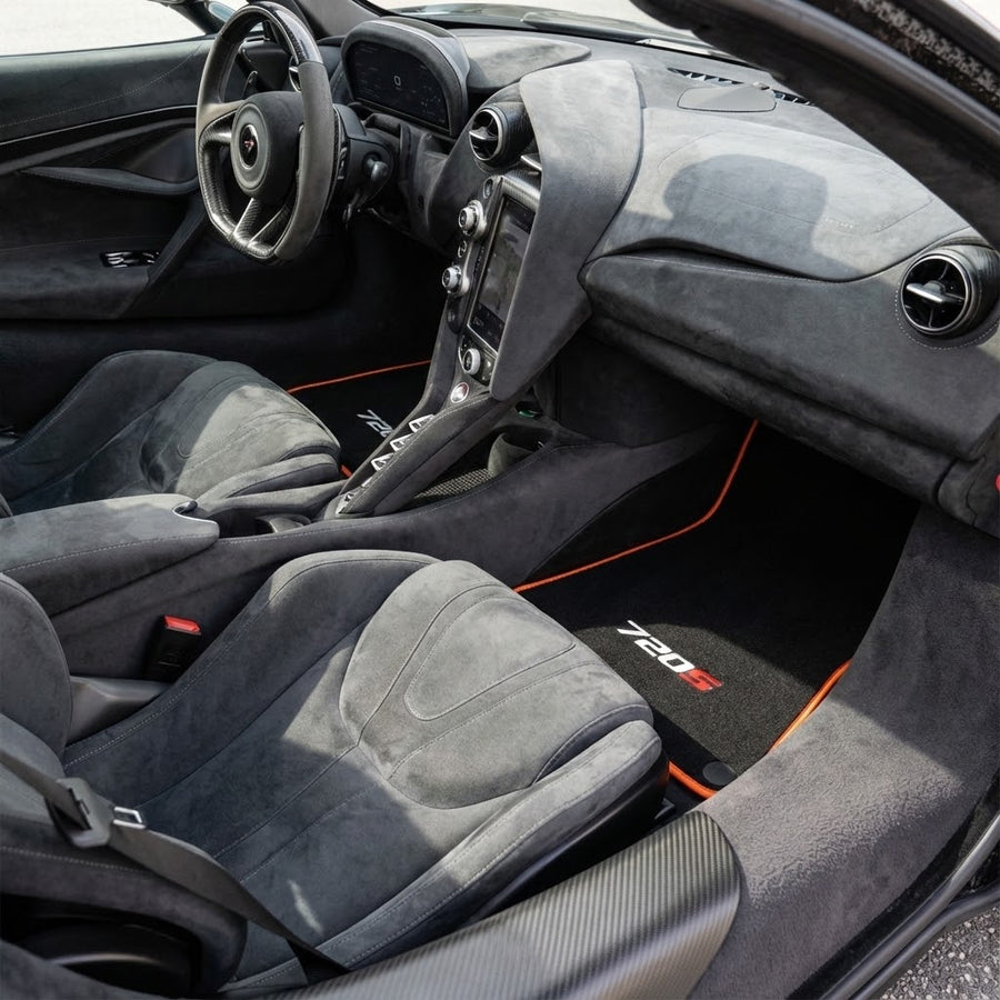 سجاد السيارات لمكلاين 720S باللون الأسود مفصل مع حواف