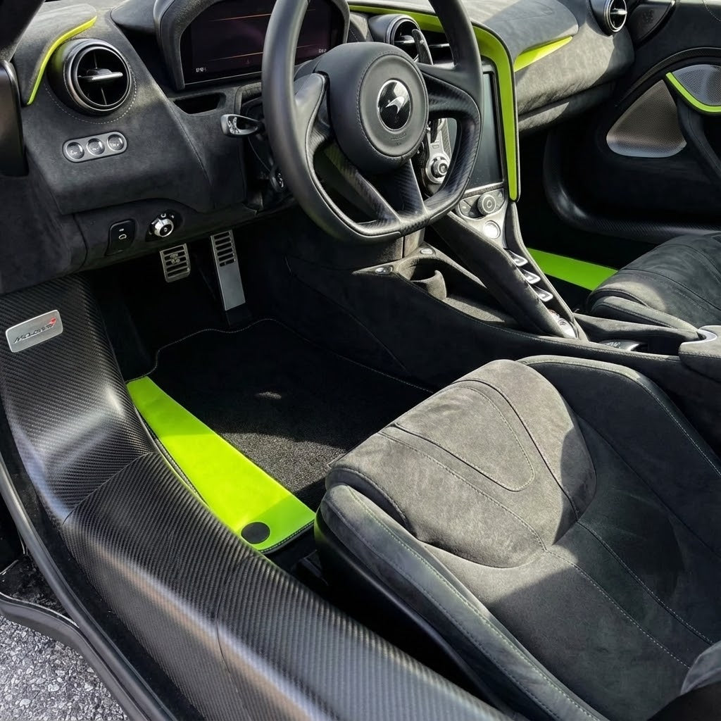 Black Floor Mats for McLaren 750S (2023-2025) with Green Leather