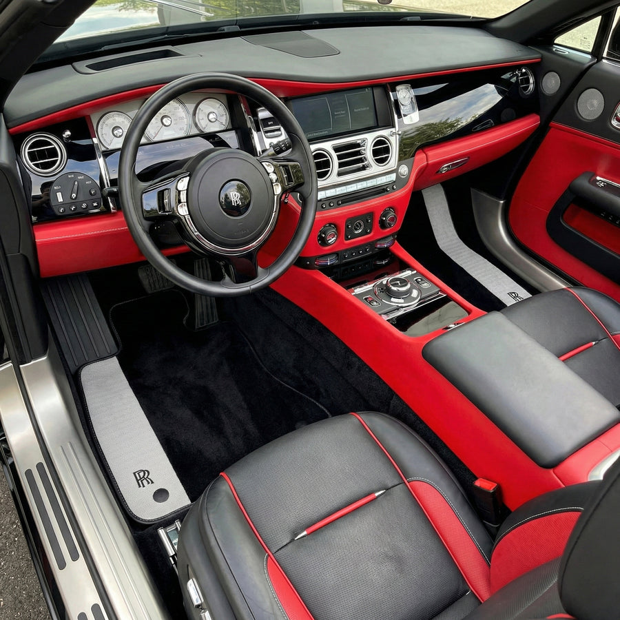 Black Floor Mats for Rolls Royce Dawn (2016-2023) with Gray Leather Borders