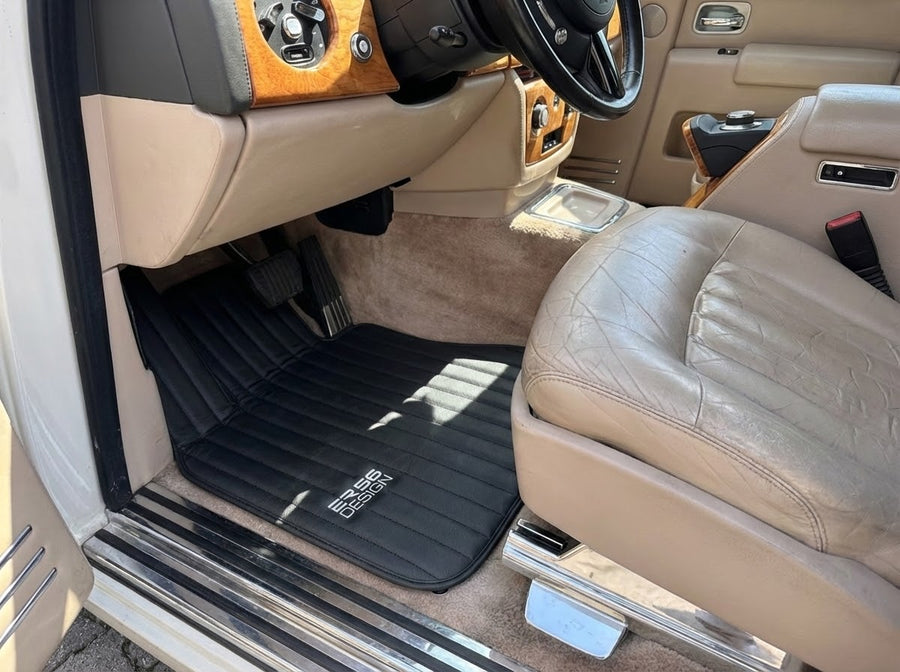 Black Leather Floor Mats for Rolls Royce Phantom VIII (2017-2024) ER56 Design Brand
