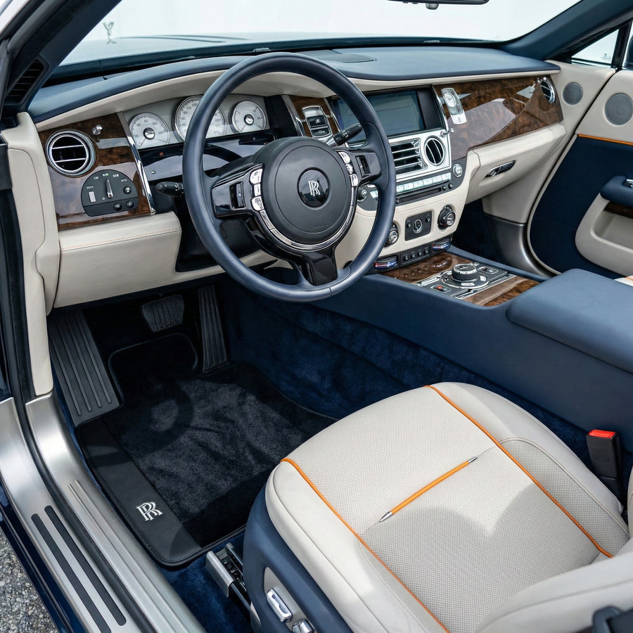 Black Floor Mats for Rolls Royce Dawn (2016-2023) with Black Leather