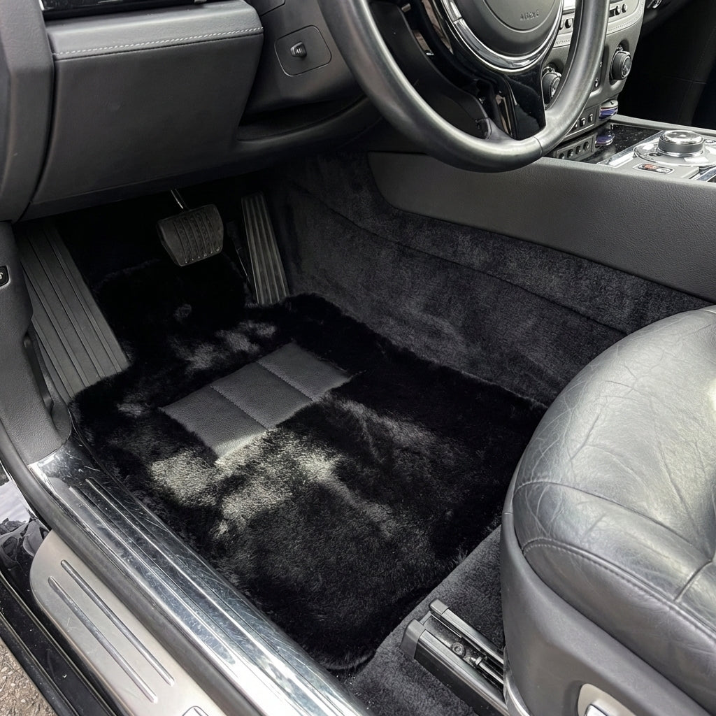Black Sheepskin Floor Mats for Rolls-Royce Ghost Series II (2021-2024) No Steps Edition