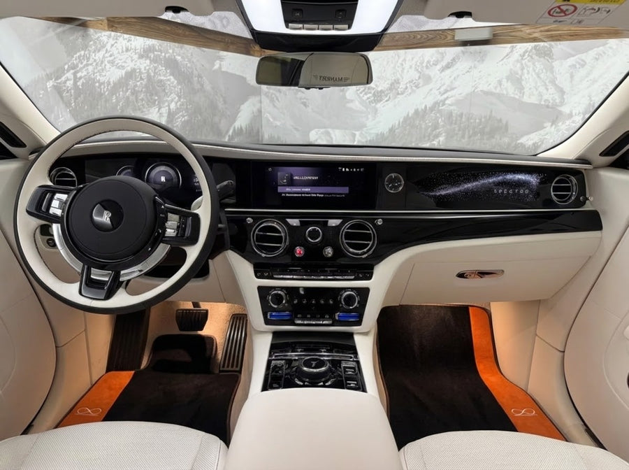 Black Floor Mats For Rolls Royce Spectre (2023-2024) Orange Alcantara Leather