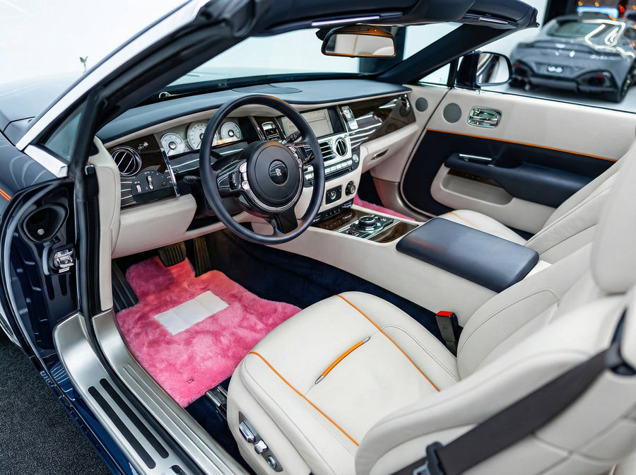 Pink Sheepskin Floor Mats For Rolls Royce Dawn Rr6 2016-2023 Er56 Design Brand