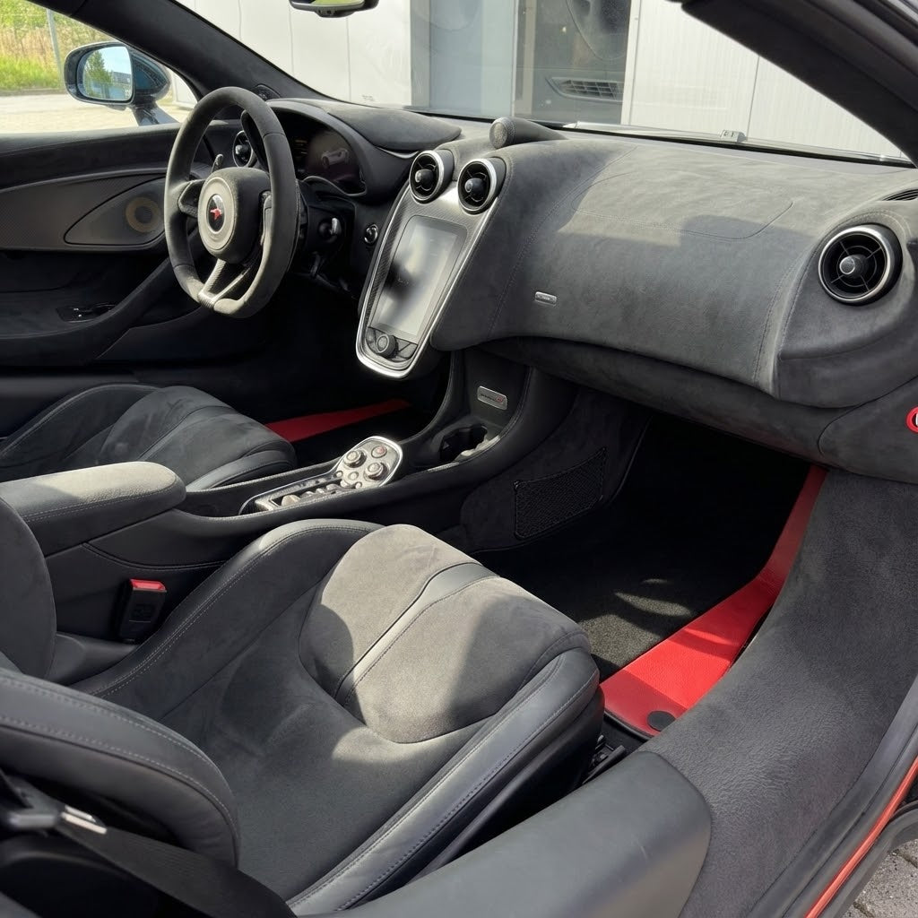 Black Floor Mats For McLaren 600 LT (2018-2020) With Red Leather