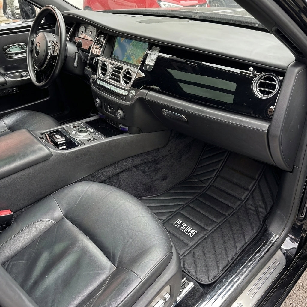 Black Leather Floor Mats for Rolls Royce Ghost Series II (2021-2024) ER56 Design