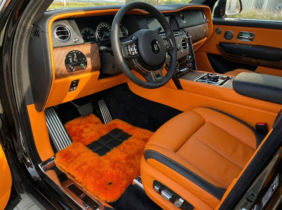 سجاد السيارات من جلد الغنم البرتقالي لسيارة Rolls Royce Cullinan Rr31 2018-2025 Er56 Design Brand