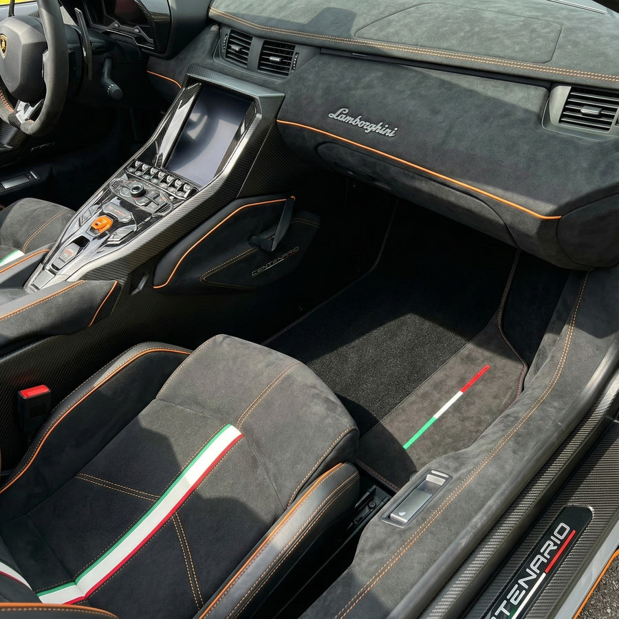Customizable Black Floor Mats for Lamborghini Centenario (2016-2017) with Alcantara Leather