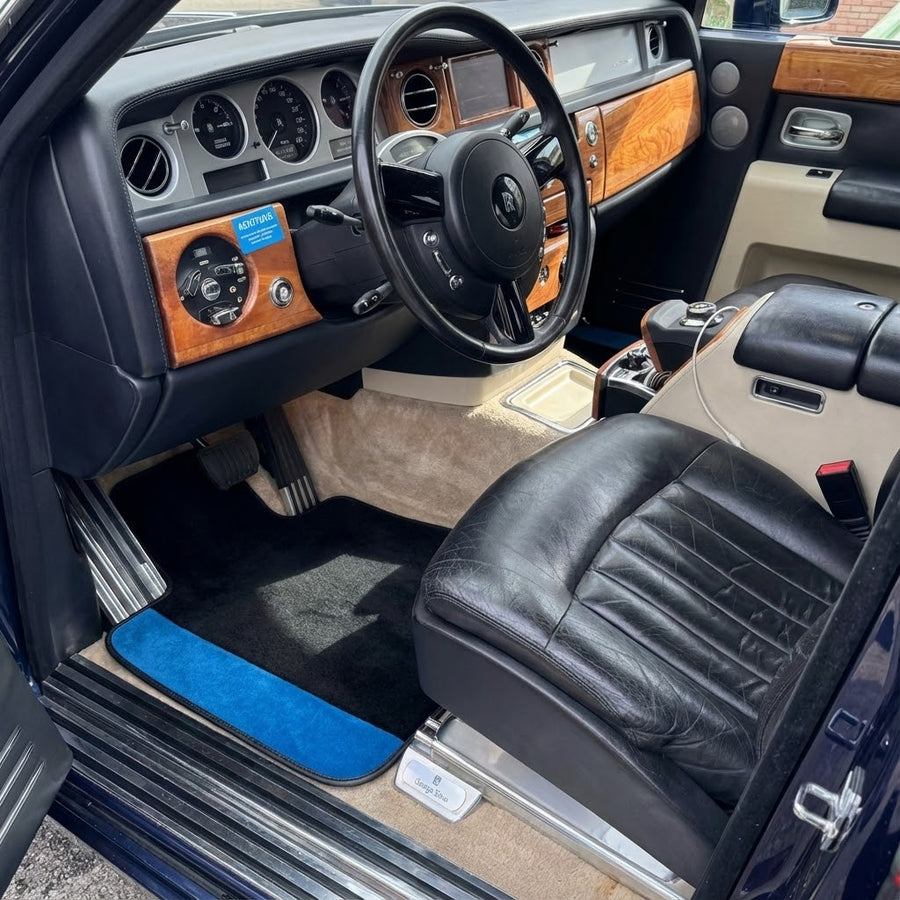 Custom Floor Mats for Rolls Royce Phantom Sedan (2003-2016) with Blue Alcantara