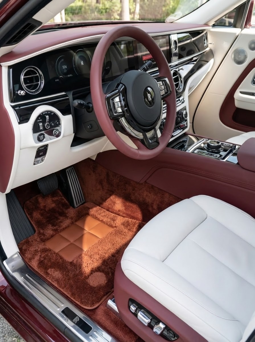 Brown Sheepskin Floor Mats For Rolls Royce Spectre (2023-2024) Er56 Design Brand