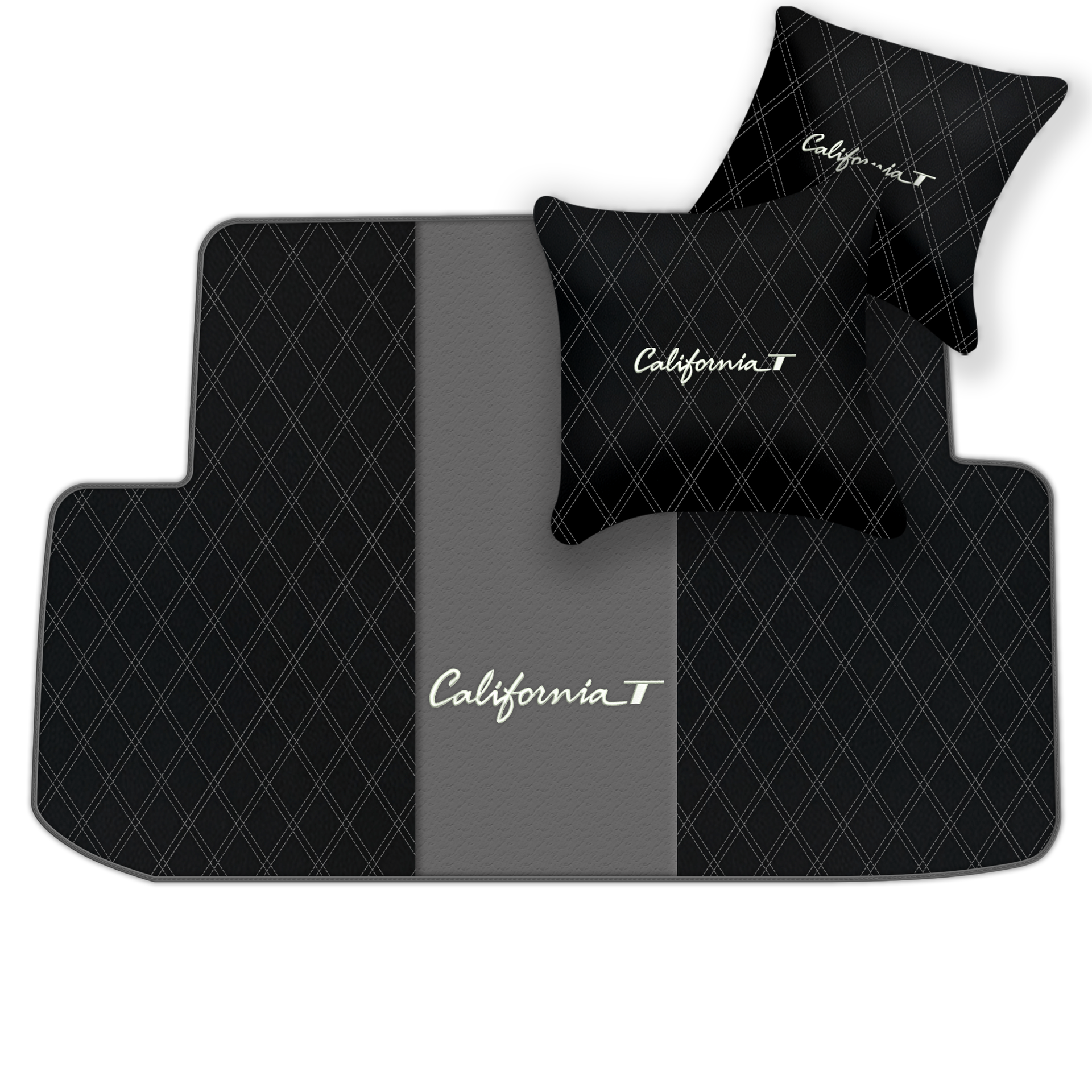 Black Leather Floor Mats for Ferrari California T (2015-2018) with Double Diamond Pattern | Full Set Option - AutoWin