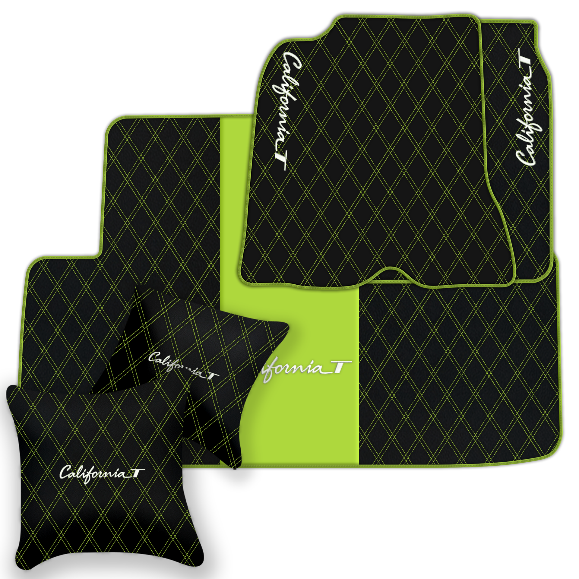 Black Leather Floor Mats for Ferrari California T (2015-2018) with Double Diamond Pattern | Full Set Option - AutoWin