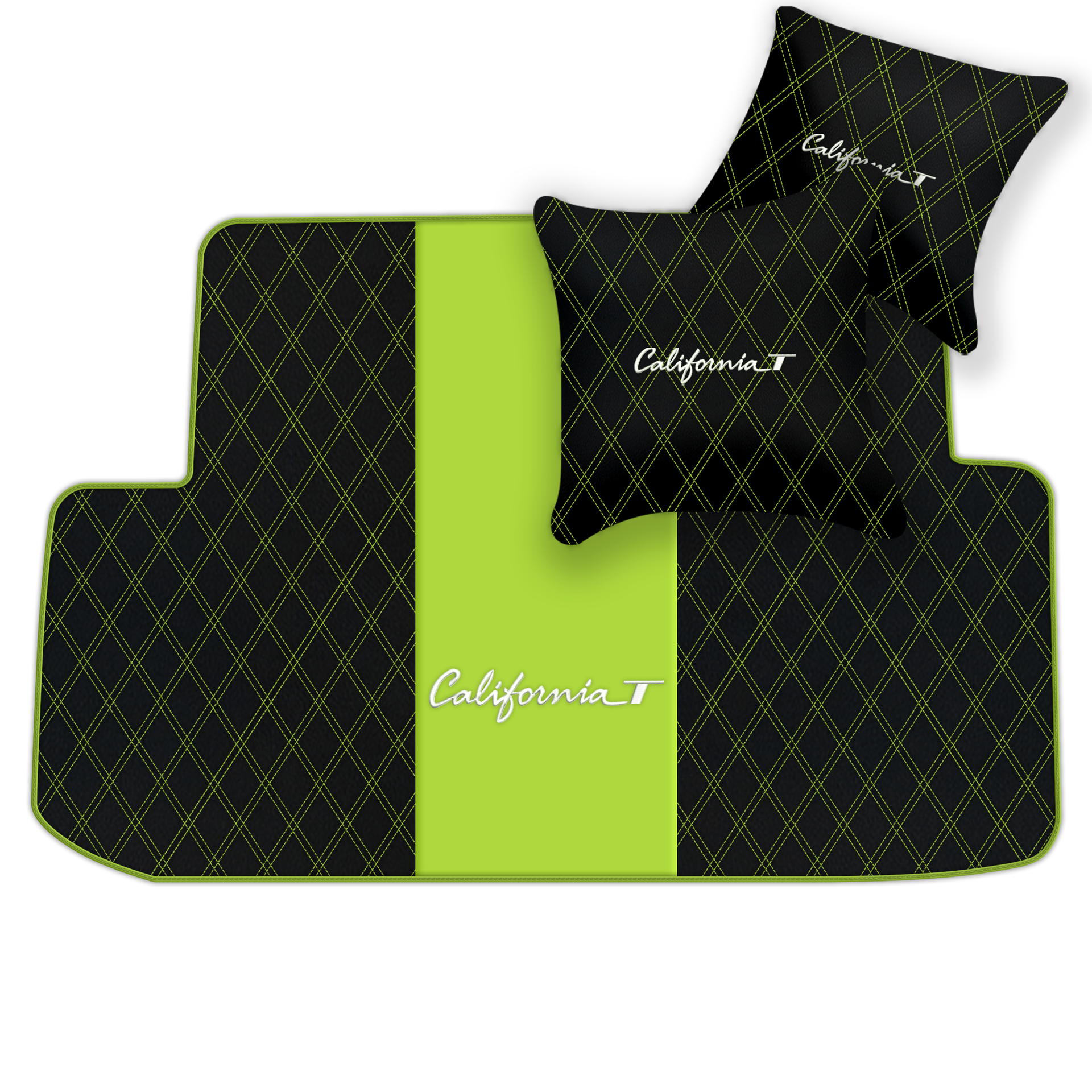 Black Leather Floor Mats for Ferrari California T (2015-2018) with Double Diamond Pattern | Full Set Option - AutoWin