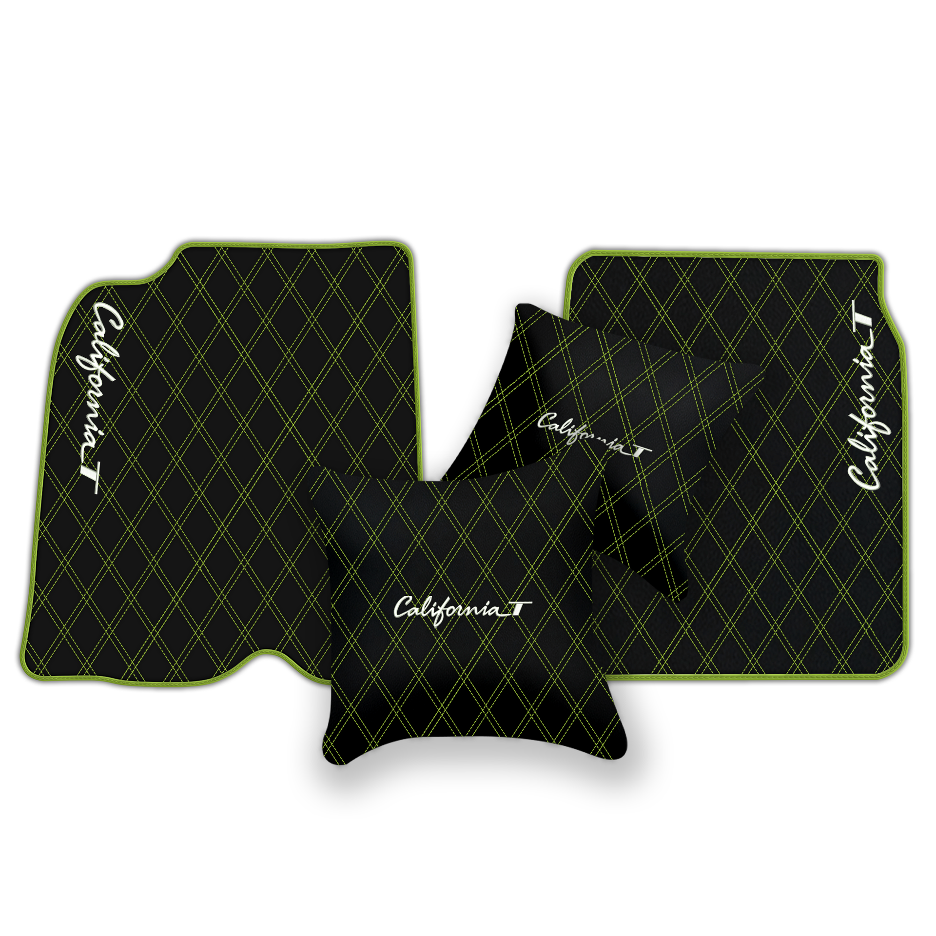 Black Leather Floor Mats for Ferrari California T (2015-2018) with Double Diamond Pattern | Full Set Option - AutoWin