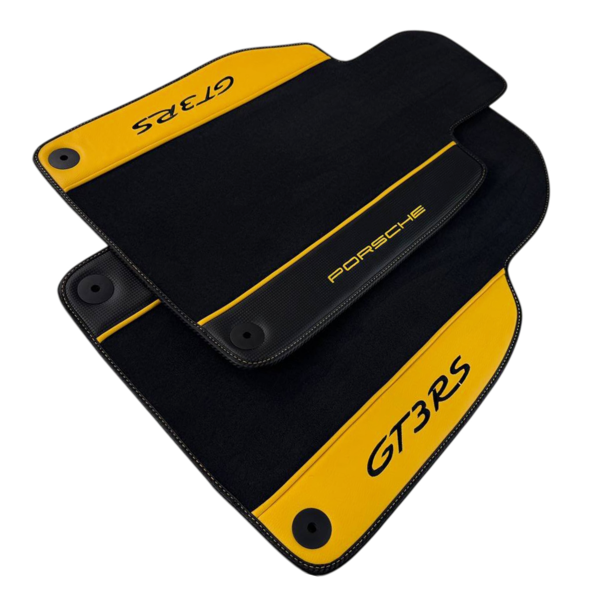 Black Floor Mats for Porsche 911 GT3 RS (2022-2026) with Yellow Leather
