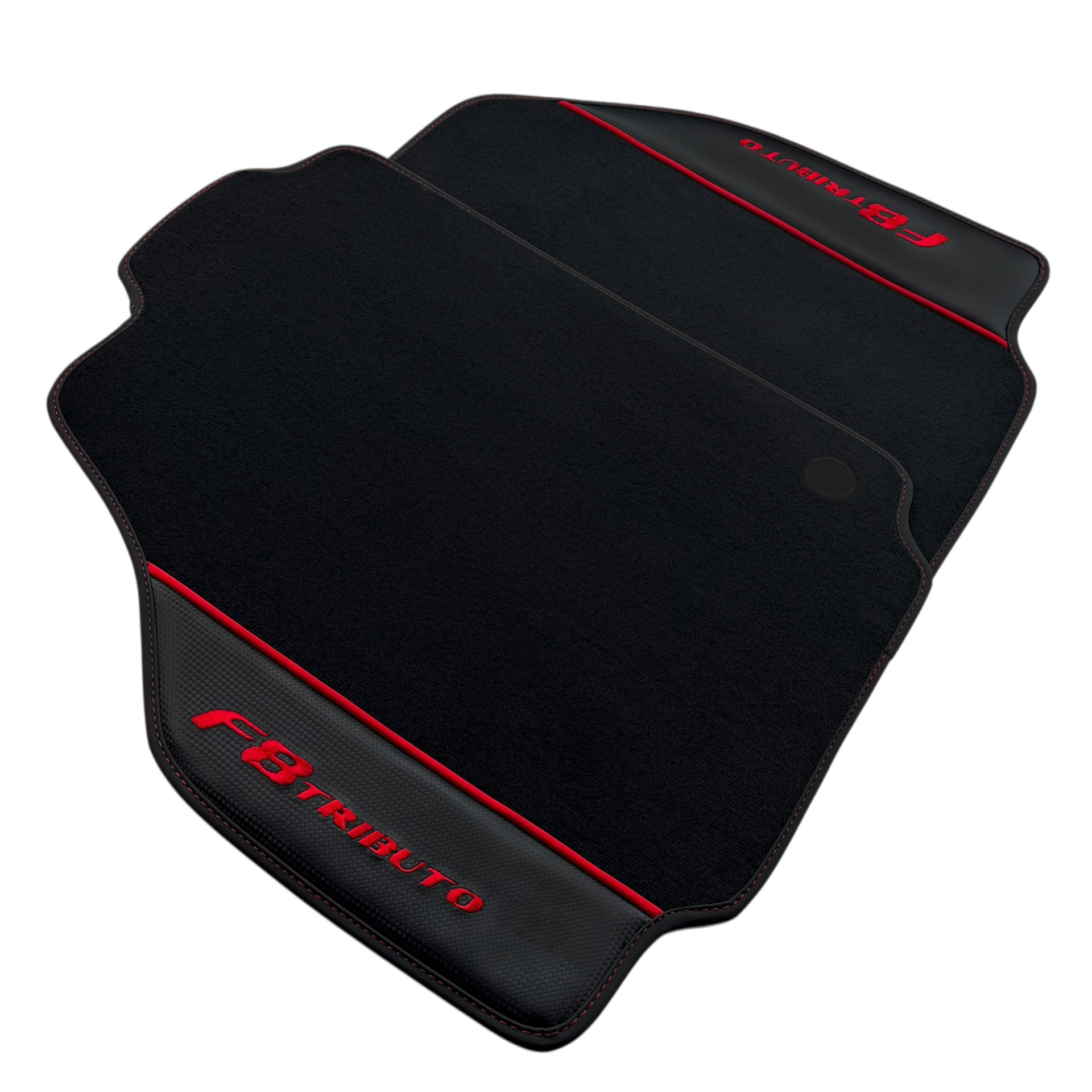 Premium Black Leather & Carbon Fiber Floor Mats for Ferrari F8 Tributo