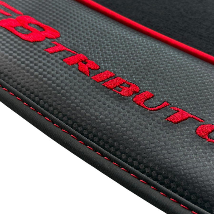 Premium Black Leather & Carbon Fiber Floor Mats for Ferrari F8 Tributo