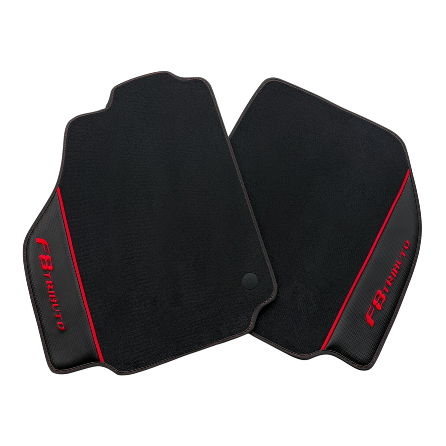 Premium Black Leather & Carbon Fiber Floor Mats for Ferrari F8 Tributo
