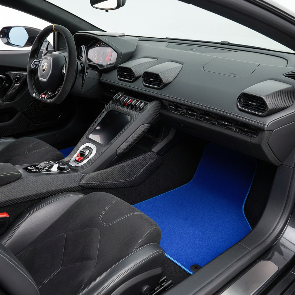 حصائر سيارات زرقاء مخصصة لسيارة لامبورغيني هوراكان STO 2014-2023