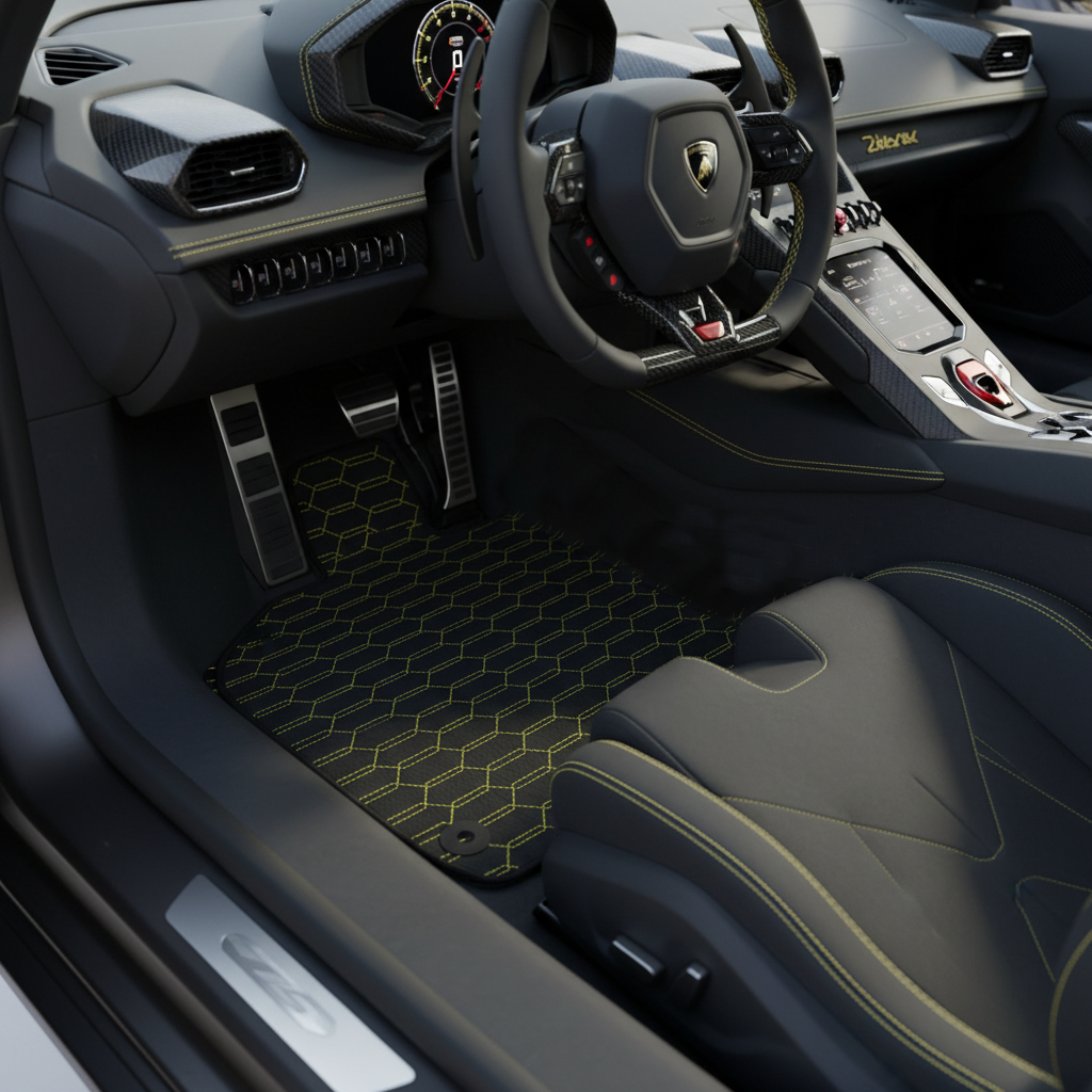 Customizable Leather Floor Mats with ER56 Pattern for Lamborghini Temerario (2025-2026) - AutoWin