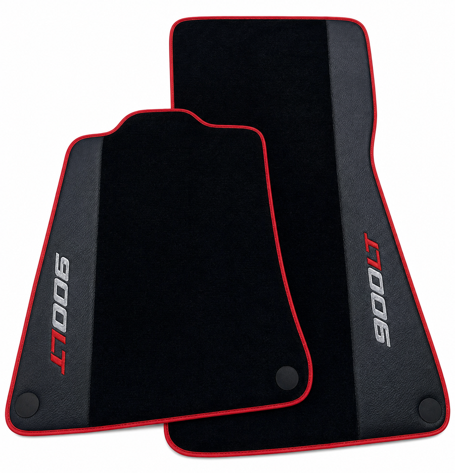 Floor Mats For McLaren 720S - 900 LT Leather Side / Black Tailored With Red Trim