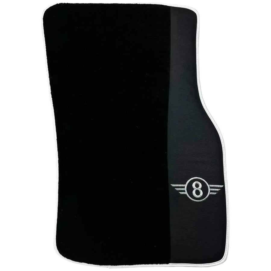 Black Floor Mats for Mini Cooper / One Electric (2020-2023) with Leather | White Trim - AutoWin