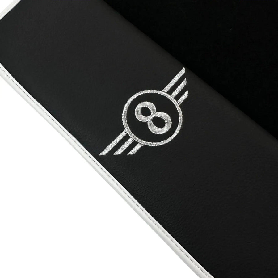 Black Floor Mats for Mini Cooper / One Electric (2020-2023) with Leather | White Trim - AutoWin
