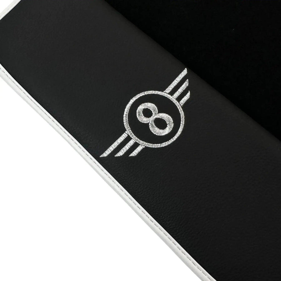 Black Floor Mats for Mini Cooper / One Electric (2020-2023) with Leather | White Trim - AutoWin