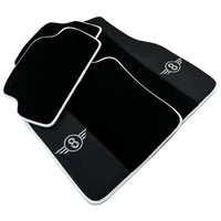 Black Floor Mats for Mini Cooper / One R50 (2001-2007) with Leather | White Trim - AutoWin